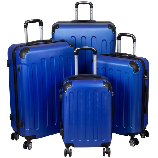 Blaues 4-teiliges ABS-Kofferset Avalon mit robuster Strukturoberfläche, Zahlenschloss und 4 Doppelrädern für komfortable Reisen.