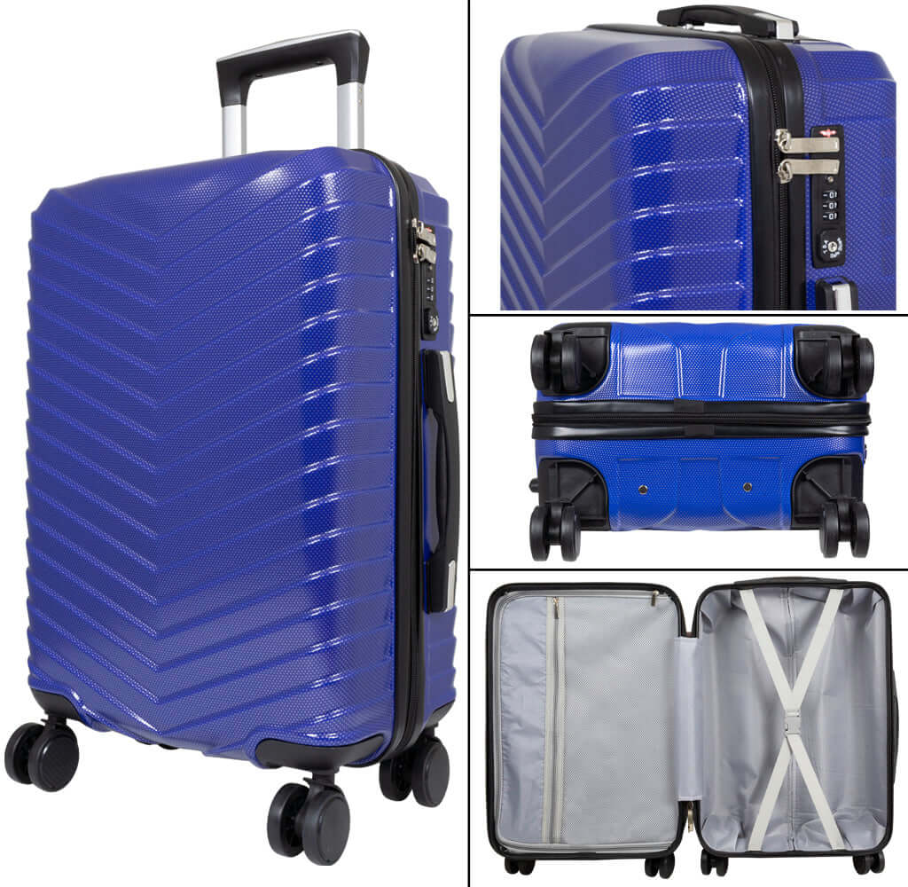 Polycarbonat Kofferset Meran blau, robustes Hartschalendesign, integriertes Zahlenschloss, große Doppelräder, gefütterter Innenraum, 3-teiliges Set