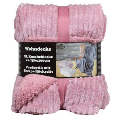 Wohndecke Cordoptik 200x150cm rosa