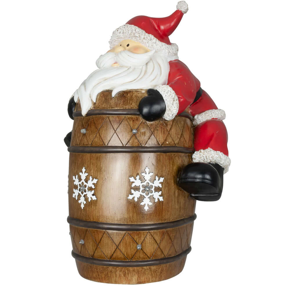 LED Weihnachtsdeko Santa auf Fass 39cm