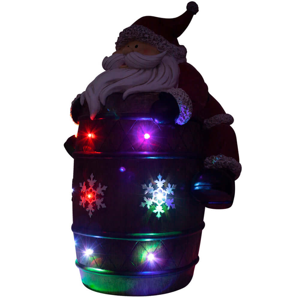 LED Weihnachtsdeko Santa auf Fass 39cm