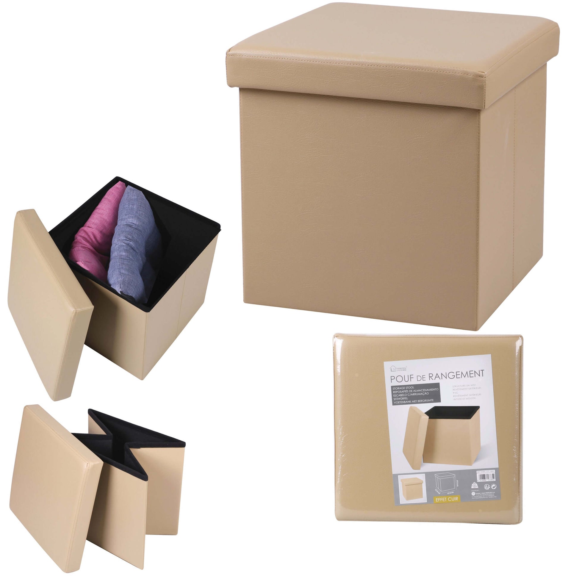 Sitzhocker faltbare Aufbewahrungsbox 50l beige