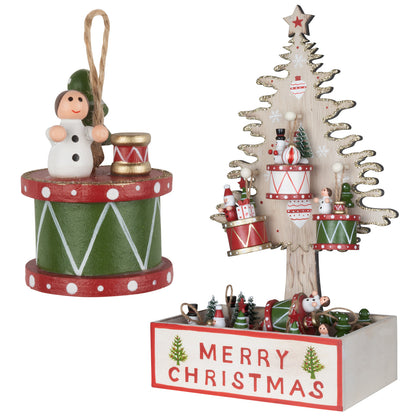 Adorno para árbol de Navidad 7cm, juego de 12 piezas en expositor de madera