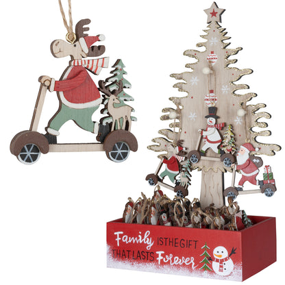 Adorno para árbol de Navidad 8cm, juego de 24 piezas en expositor de madera