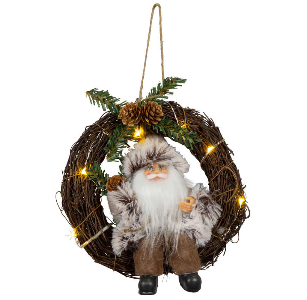 Weihnachtsmann 18cm im Kranz mit LED