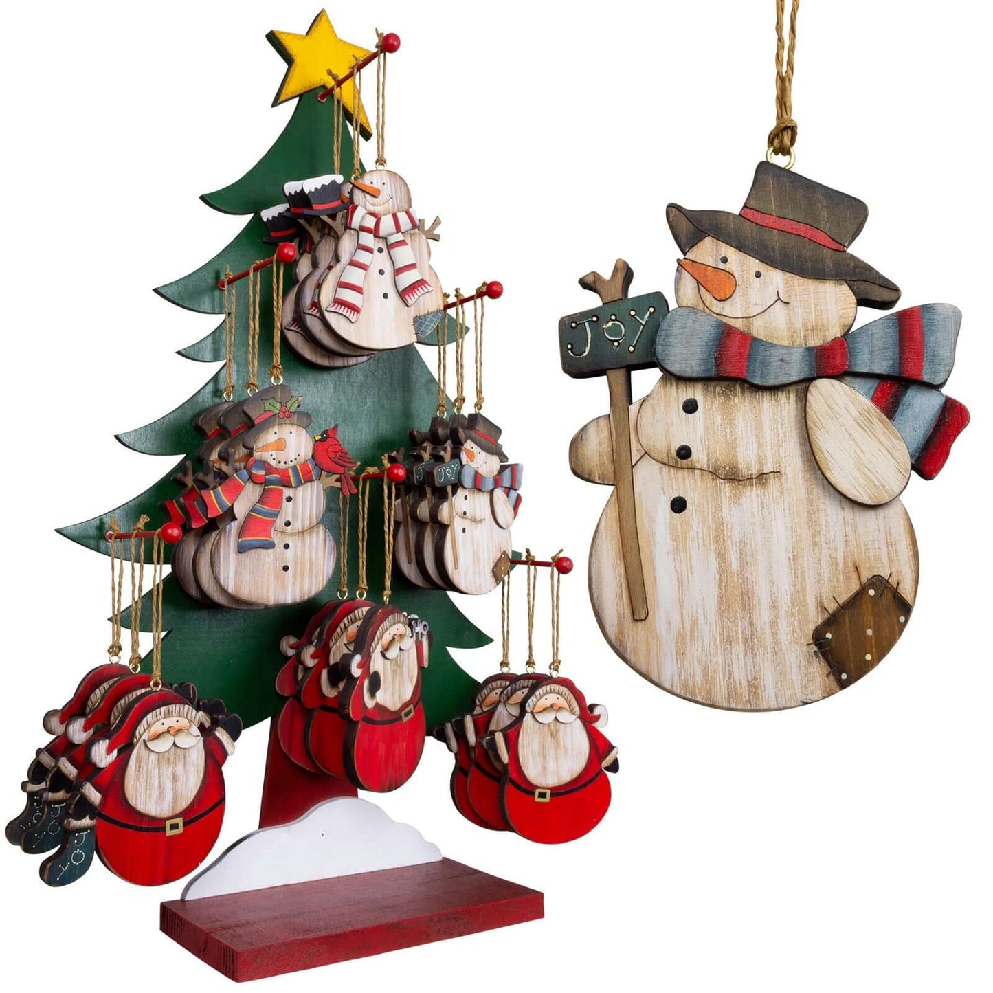 Baumschmuck 36tlg im Display Holz, 6 Designs