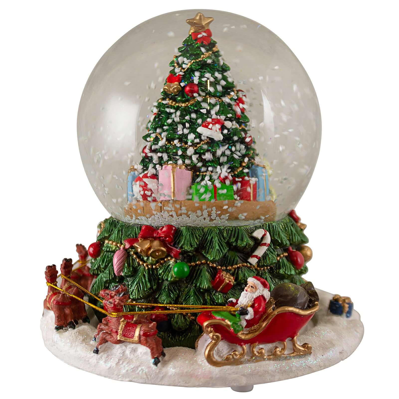 Spieluhr Schneekugel 17cm Santa + Baum