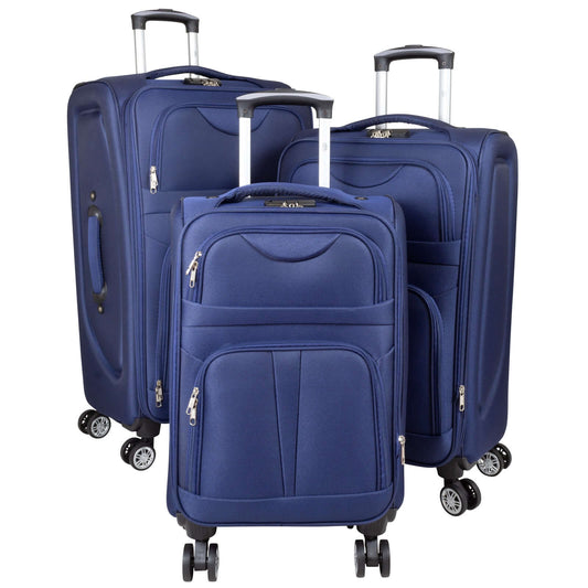 Ensemble de valises en nylon 3 pièces Cadiz bleu