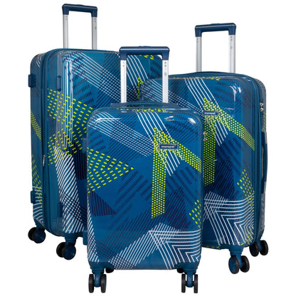 3-teiliges blauen Polycarbonat Kofferset Ravenna mit modernem Design, 4 Doppelrädern, Dehnfalte und Zahlenschloss