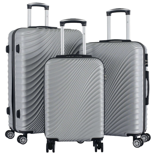 Robustes 3-teiliges ABS-Kofferset Padua in Silber mit strukturiertem Design, 4 Doppelrädern und Zahlenschloss für komfortables Reisen