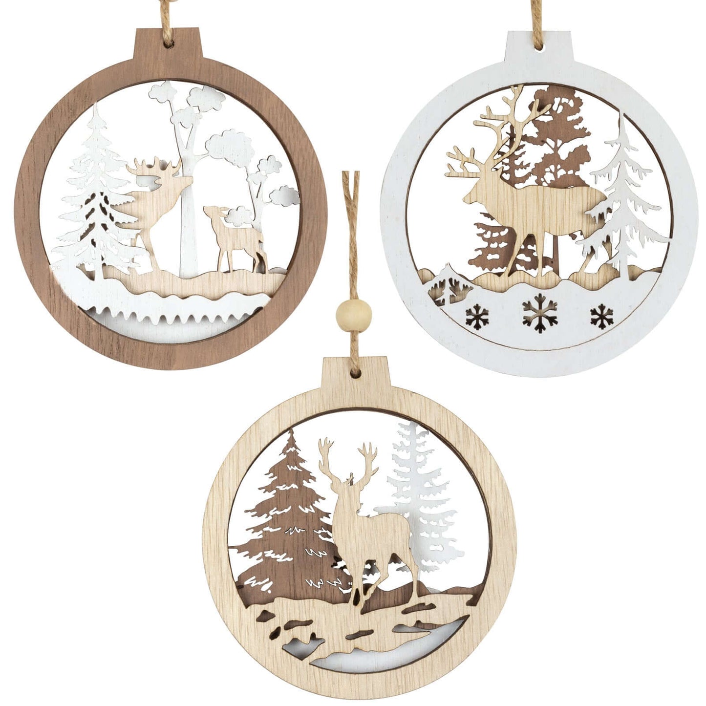 Décoration d'arbre en bois, 3 designs, 11cm