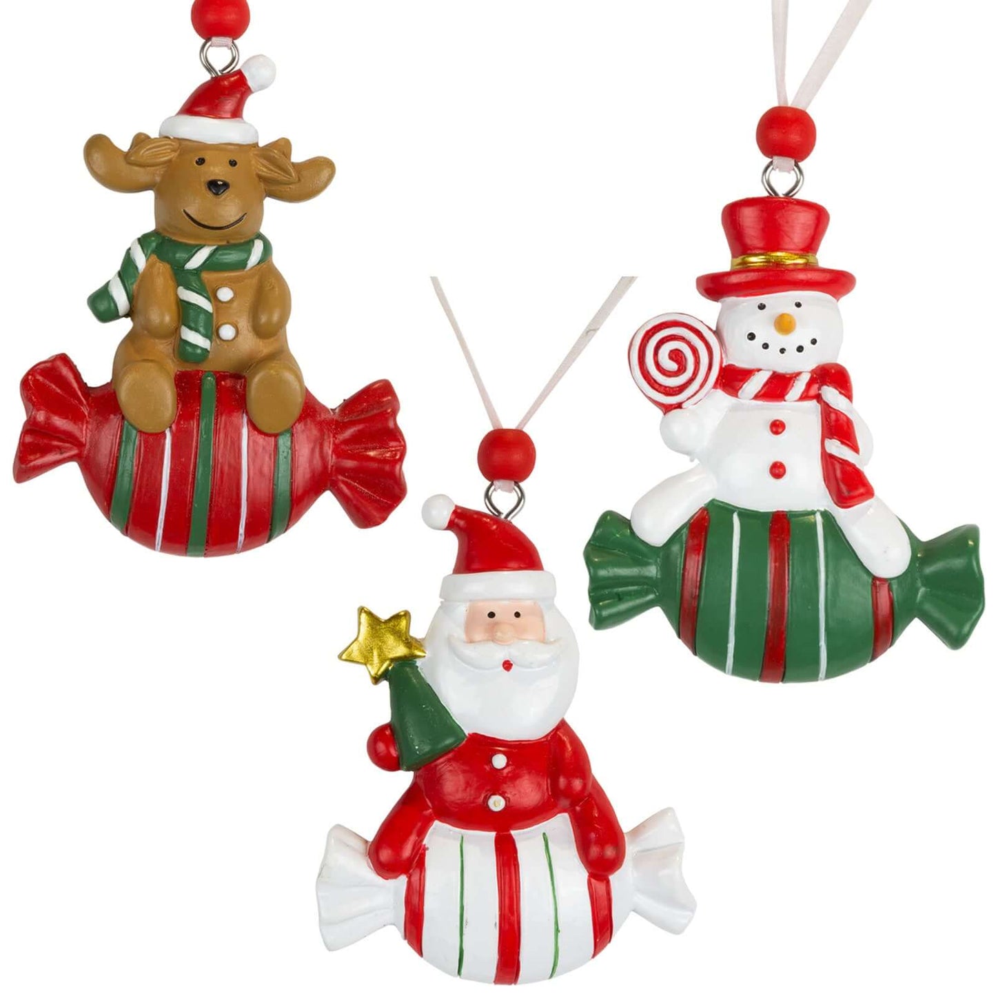 Decorazione per albero in poliresina, 3 design, 9cm