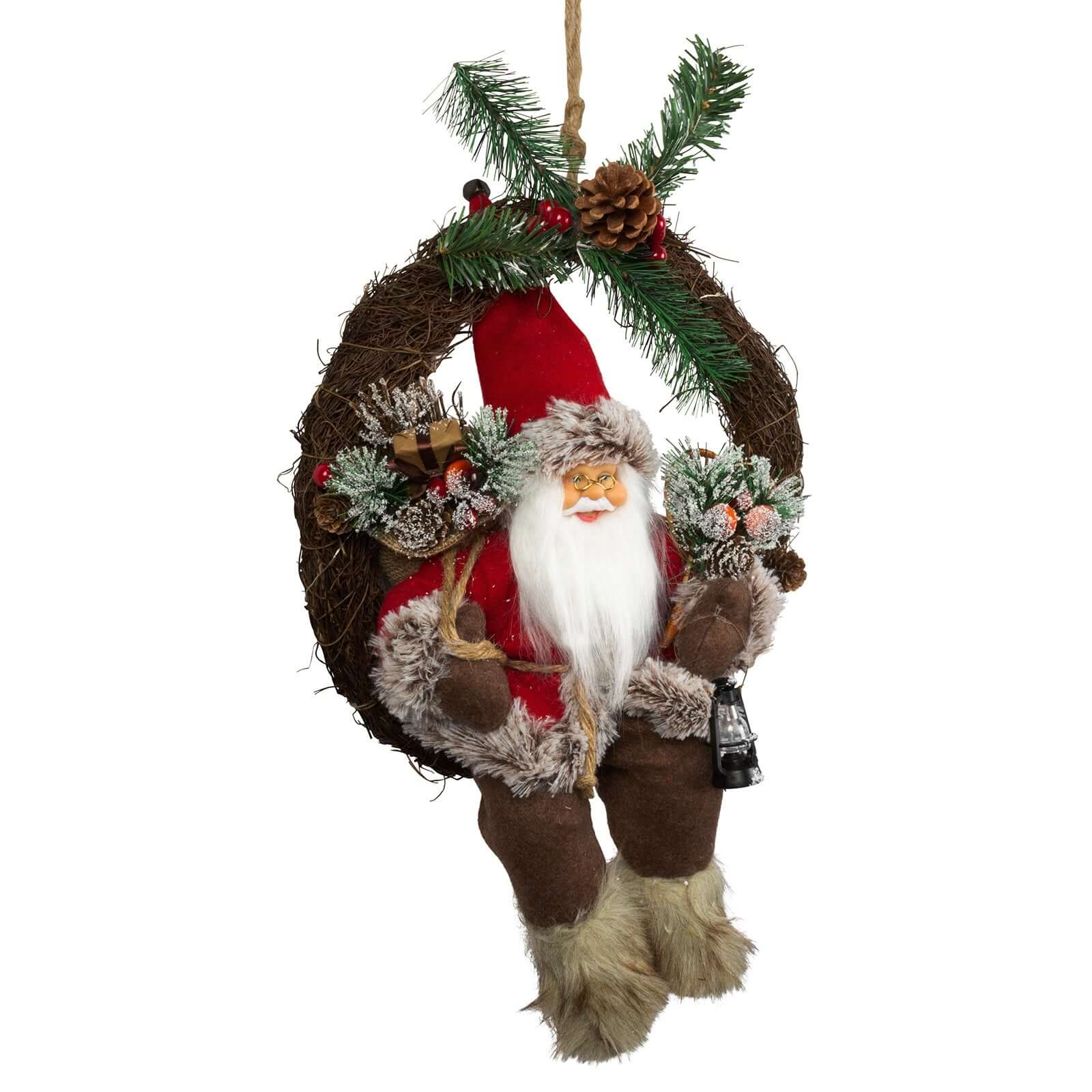 Weihnachtsmann 30cm im Kranz mit LED