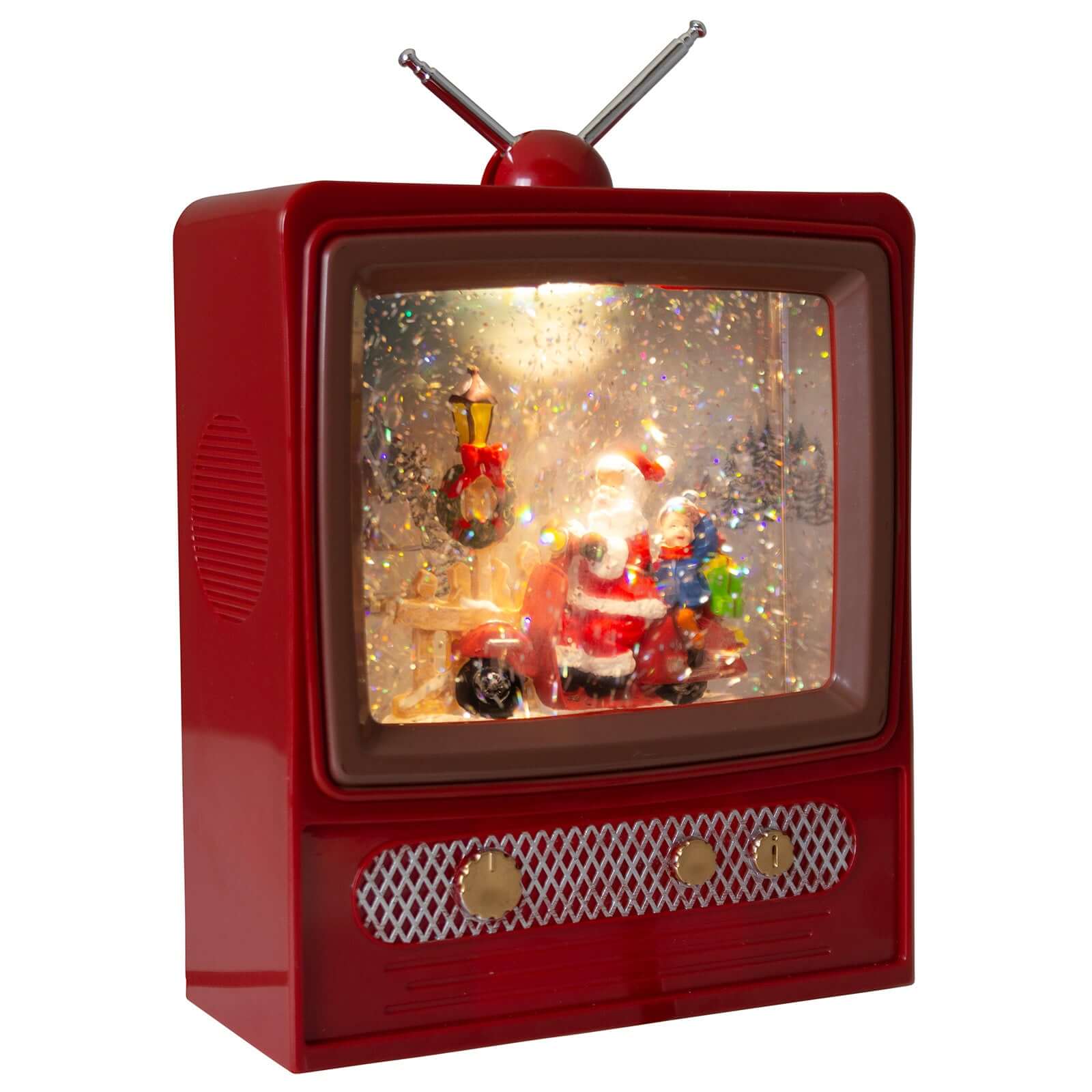 Elektrische Schneekugel TV 24cm mit LED & Musik