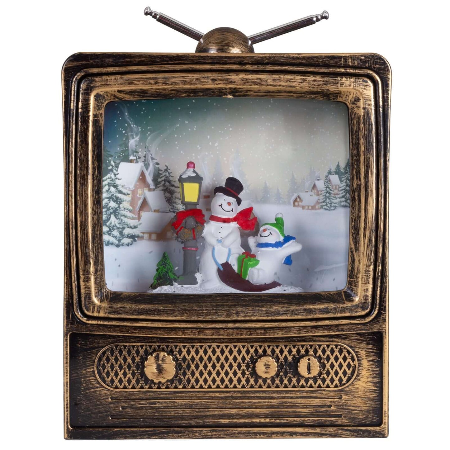 Elektrische Schneekugel TV 24cm mit LED & Musik