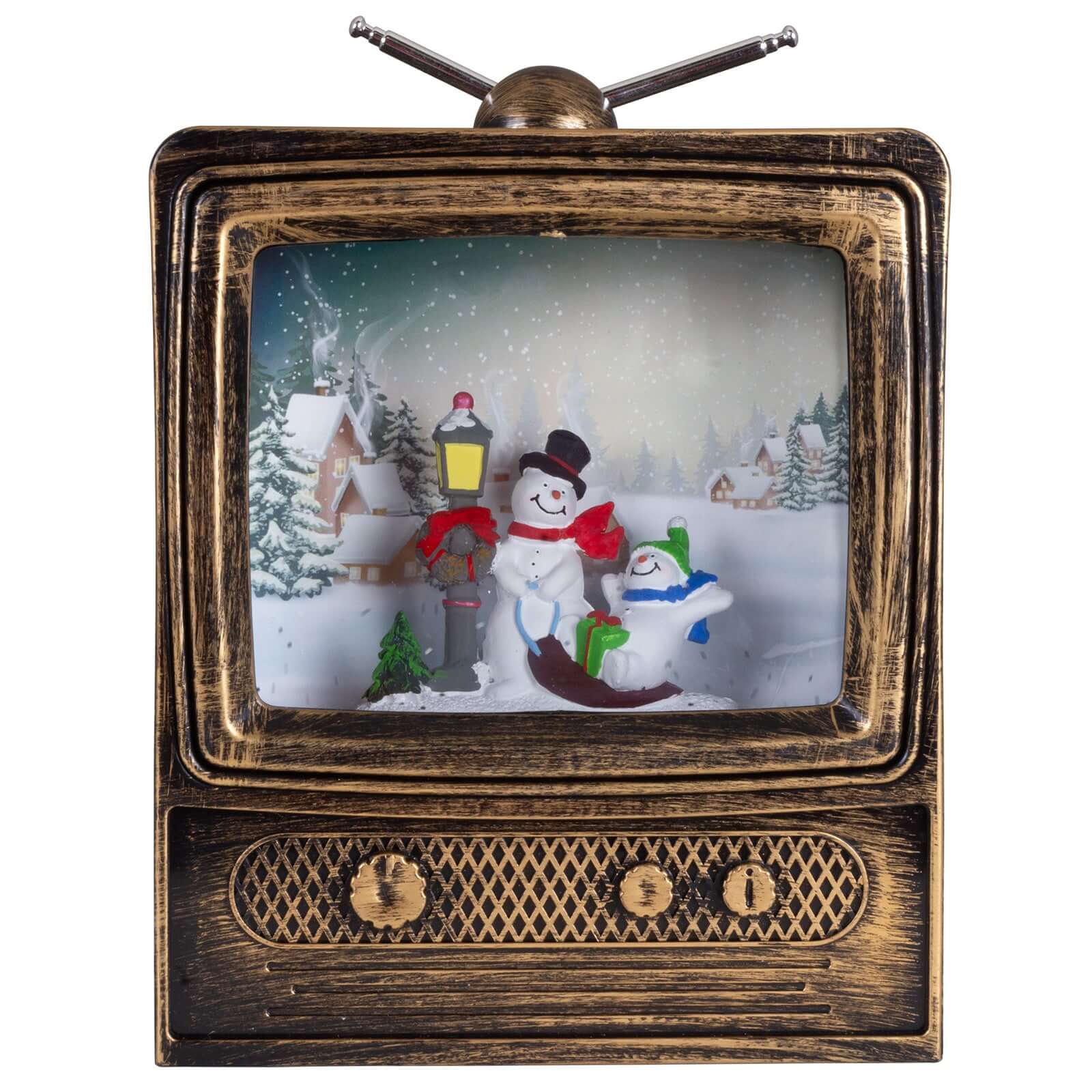 Elektrische Schneekugel TV 24cm mit LED & Musik