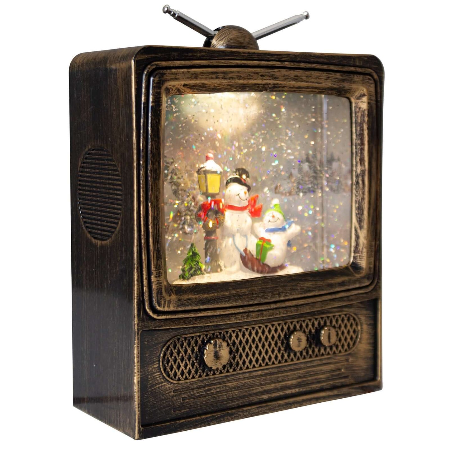 Elektrische Schneekugel TV 24cm mit LED & Musik